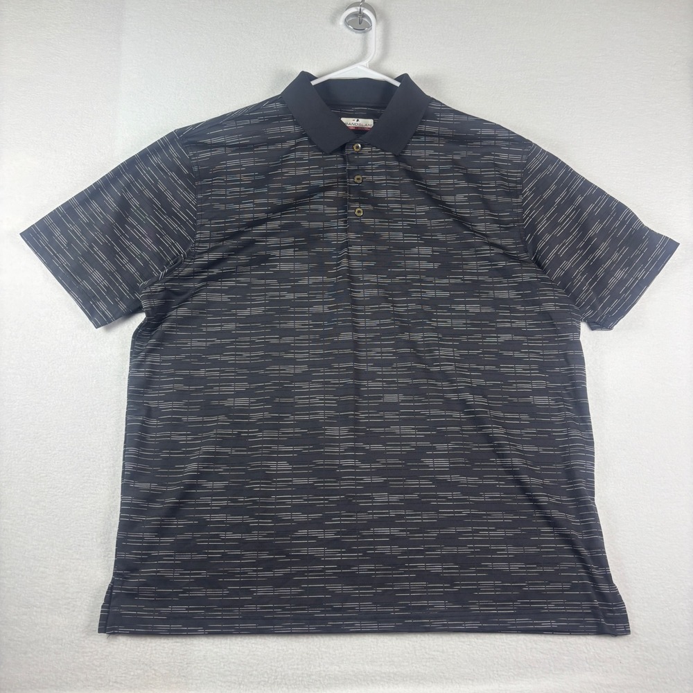 Grand Slam Mens XXL Black White Dash Stripe Performance Golf Polo Shirt 2XL S/S